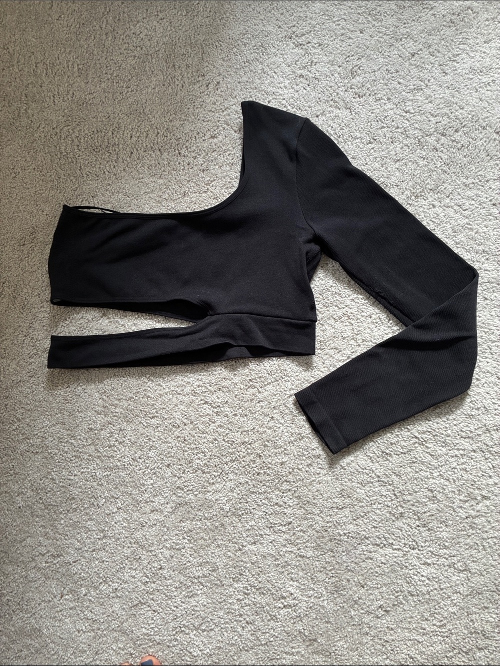 Garage black One-Shoulder Cutout Long Sleeve Crop Top